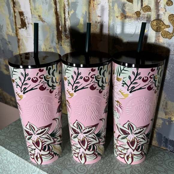 Starbucks Pink Shimmer Enchanted Forest Stainless Steel Tumbler Bundle - Picture 6 of 6